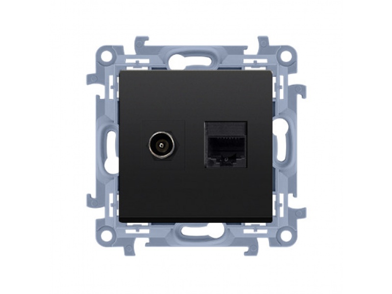 Zásuvka SAT "F" + RJ45 Simon 10 modul čierna matná