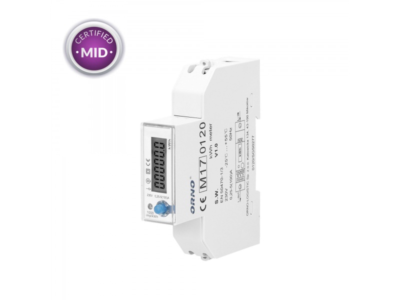 Elektromer 1-fázový LCD ORNO WE-525 s RS-485, 100A, MID