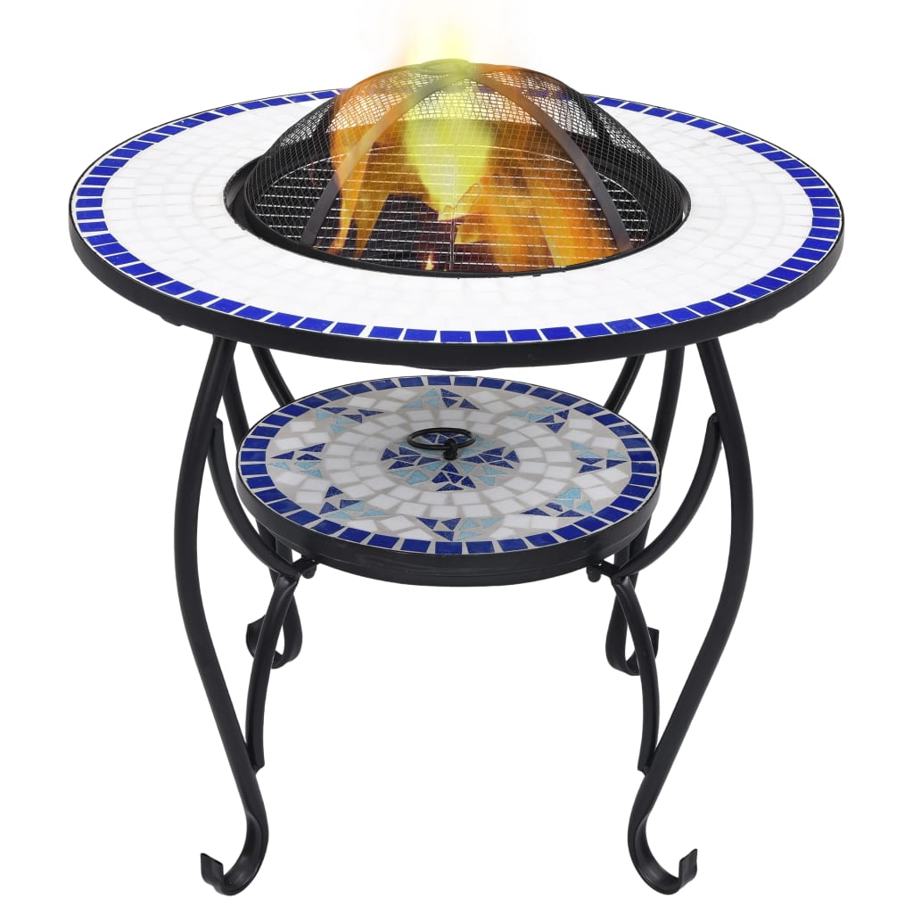 E-shop Multidom Mozaikové ohnisko so stolom, modro biele 68 cm, keramika