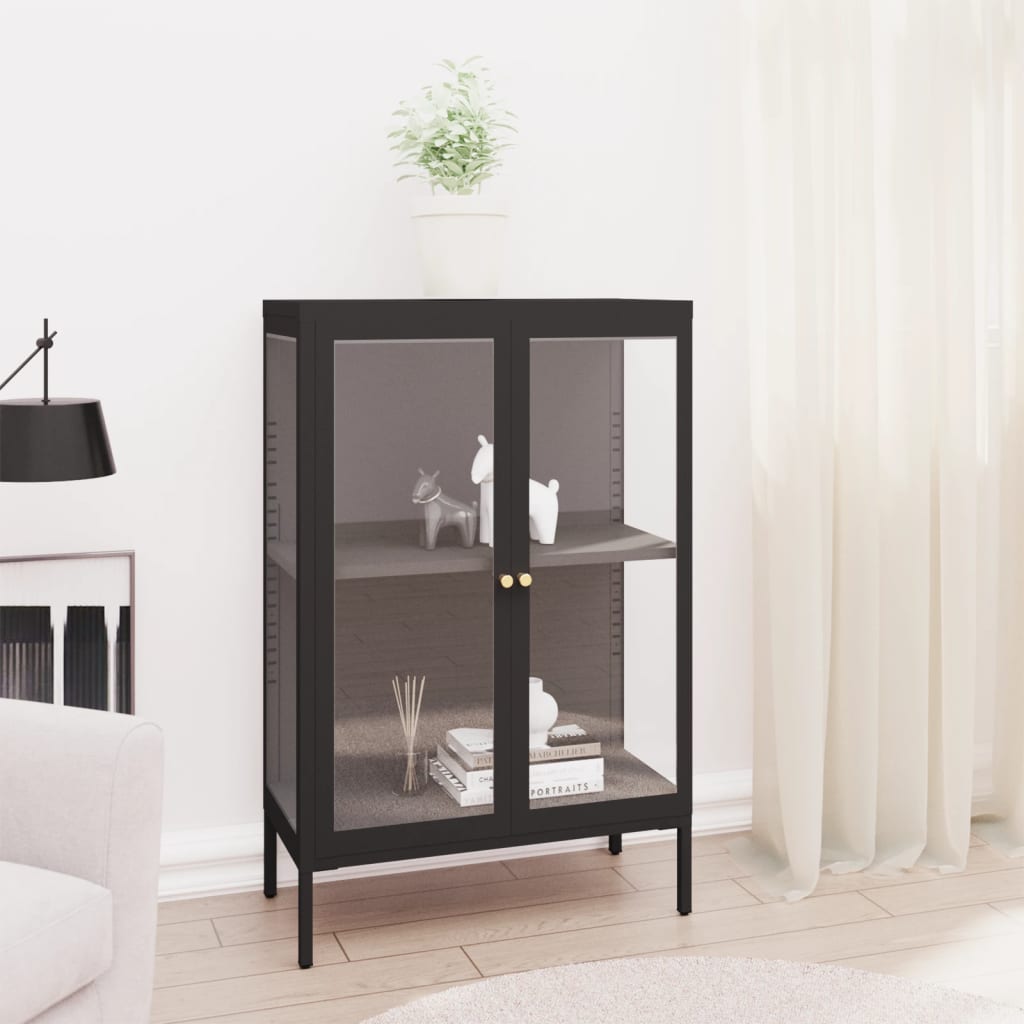 E-shop Multidom Komoda čierna 75x35x105 cm oceľ a sklo