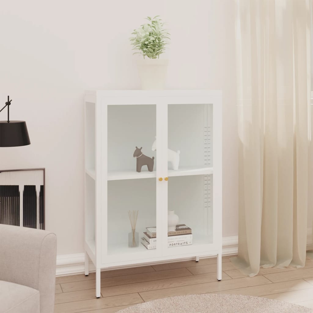 E-shop Multidom Komoda biela 75x35x105 cm oceľ a sklo
