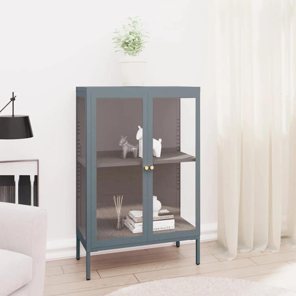 E-shop Multidom Komoda antracitová 75x35x105 cm oceľ a sklo
