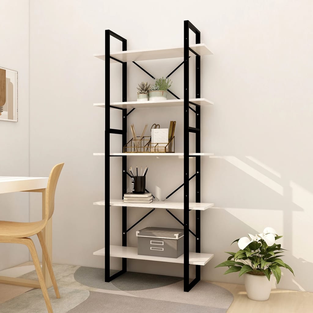 E-shop Multidom 5-poschodová knižnica biela 80x30x175 cm borovicové drevo