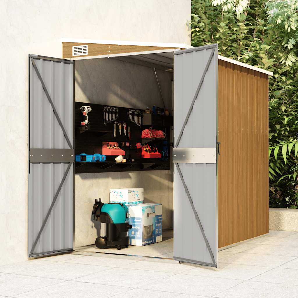 E-shop Multidom Nástenná záhradná kôlňa hnedá 118x194x178 cm pozinkovaná oceľ