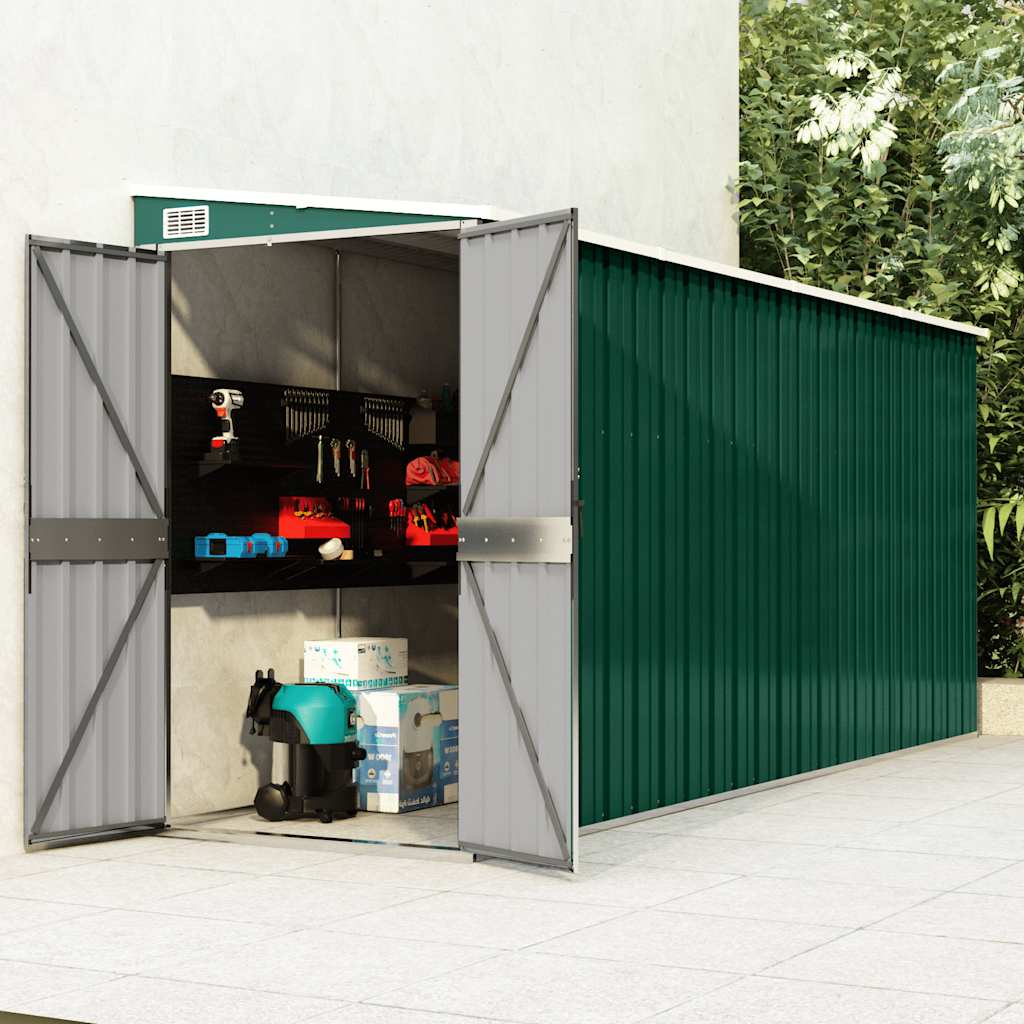 E-shop Multidom Nástenná záhradná kôlňa zelená 118x382x178 cm pozinkovaná oceľ