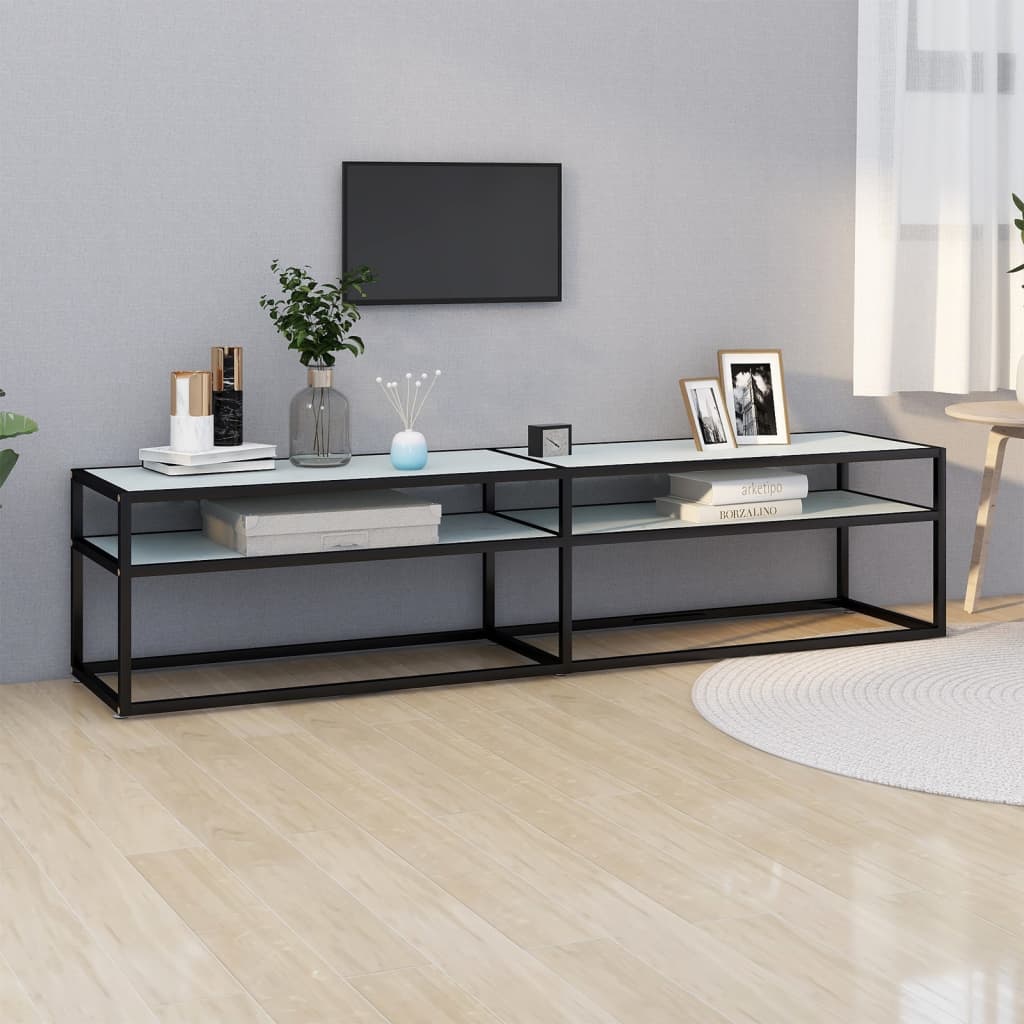 E-shop Multidom TV stolík biely mramorový 180x40x40,5 cm tvrdené sklo