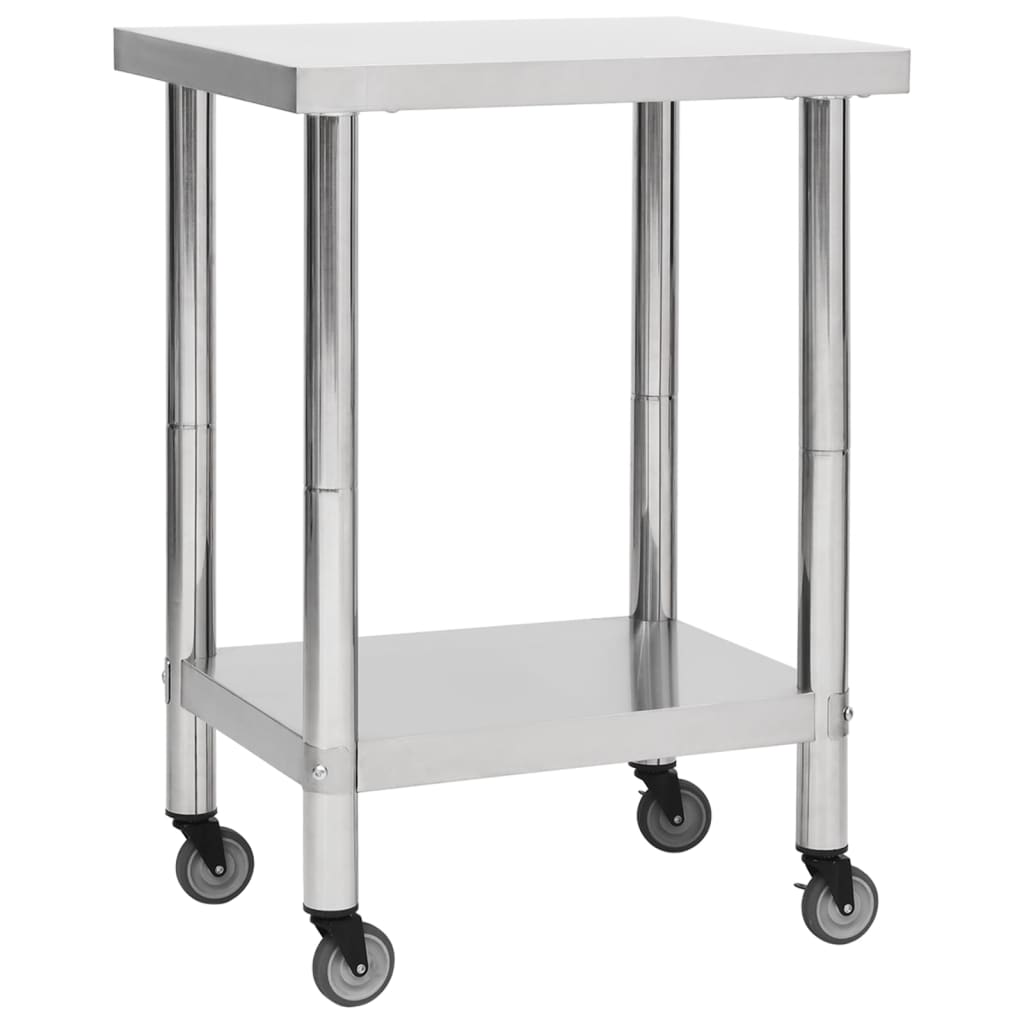 E-shop Multidom Kuchynský pracovný stôl s kolieskami 60x45x85 cm nerezový