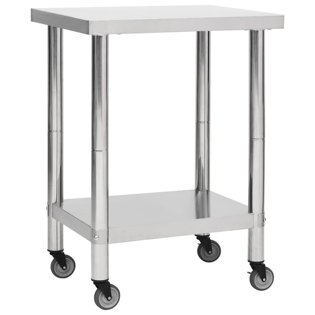 E-shop Multidom Kuchynský pracovný stôl s kolieskami 80x45x85 cm nerezový