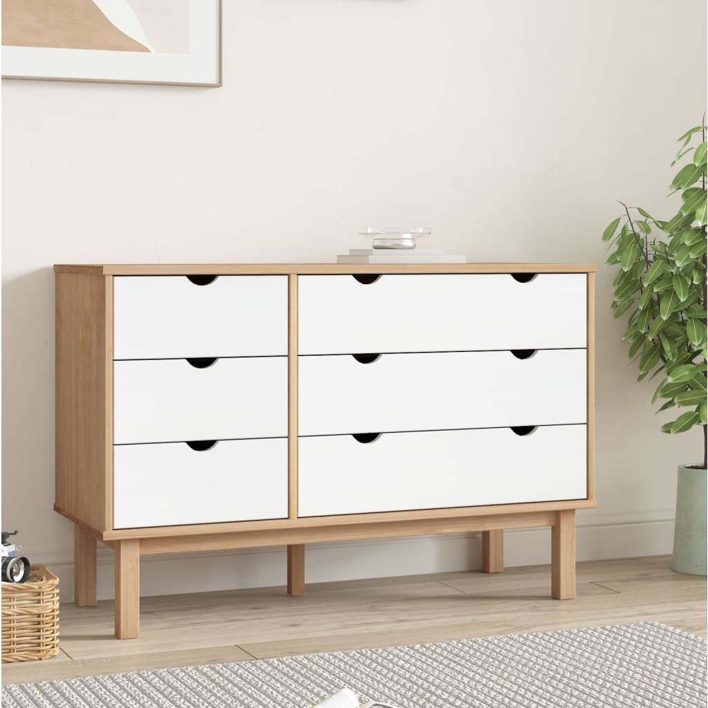 E-shop Multidom Skrinka so zásuvkami OTTA, hnedo biela 111x43x73,5 cm, borovica