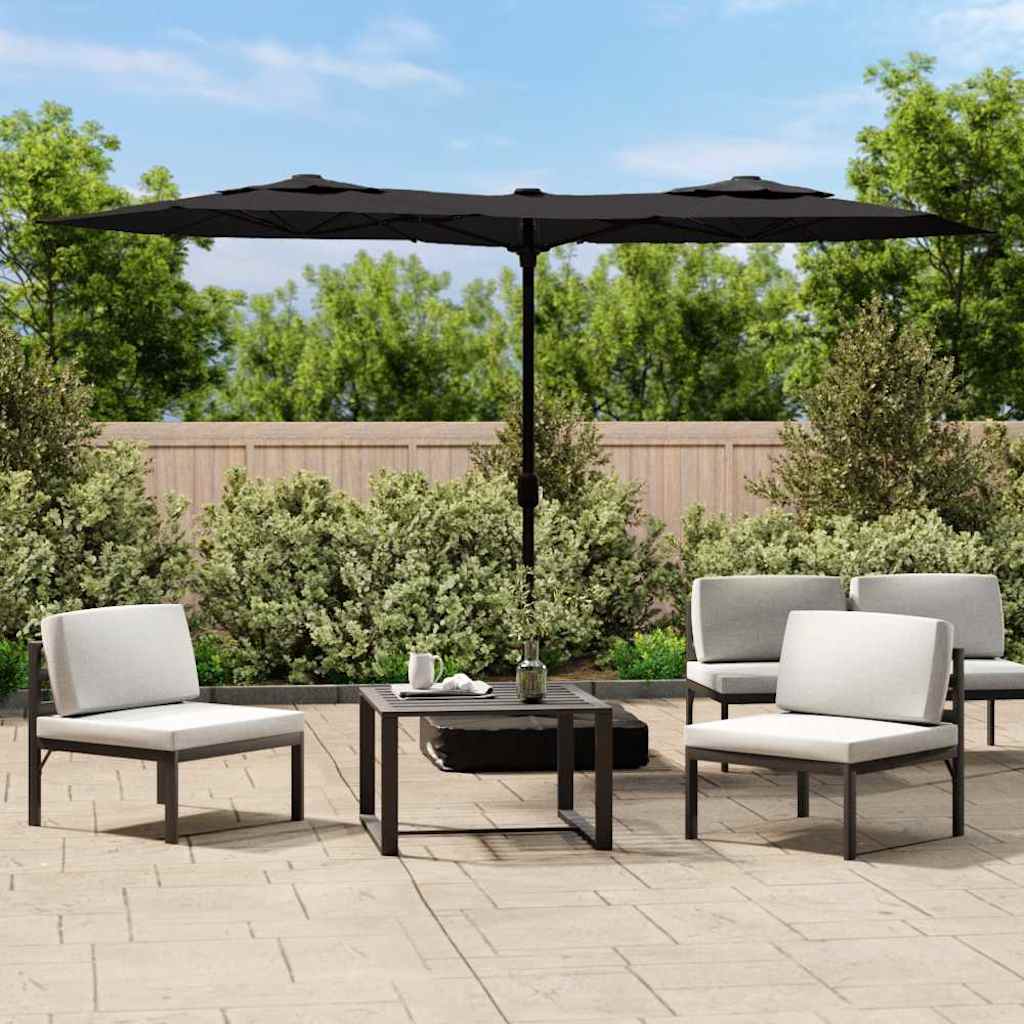 E-shop Multidom Záhradný slnečník, dvojitá strieška+LED, čierny 316x145 cm