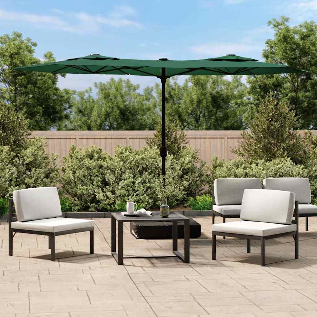 E-shop Multidom Záhradný slnečník, dvojitá strieška+LED, zelený 316x145 cm
