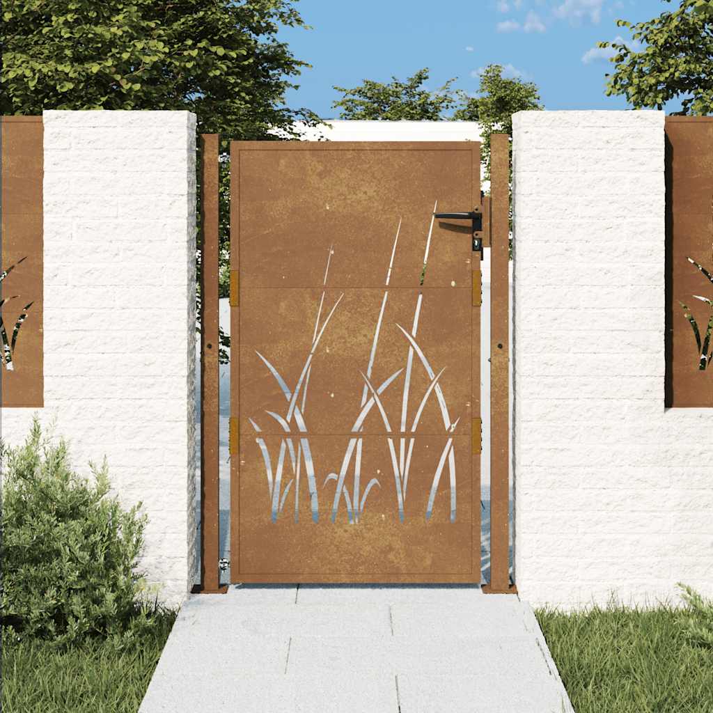 E-shop Multidom Záhradná brána 100x125 cm, oceľ Corten, dizajn s trávou