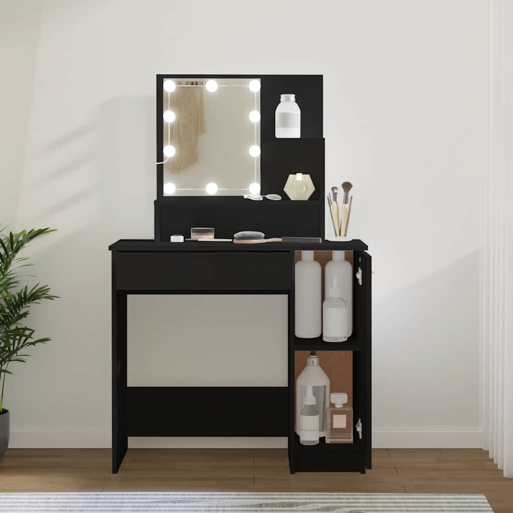 Multidom Toaletný stolík s LED čierny 86,5x35x136 cm