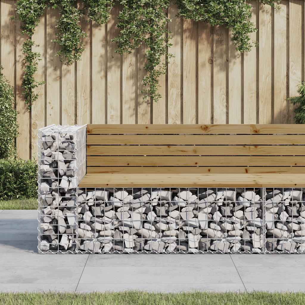 E-shop Multidom Záhradná lavička gabiónový dizajn 122x71x65,5cm impr. borovica