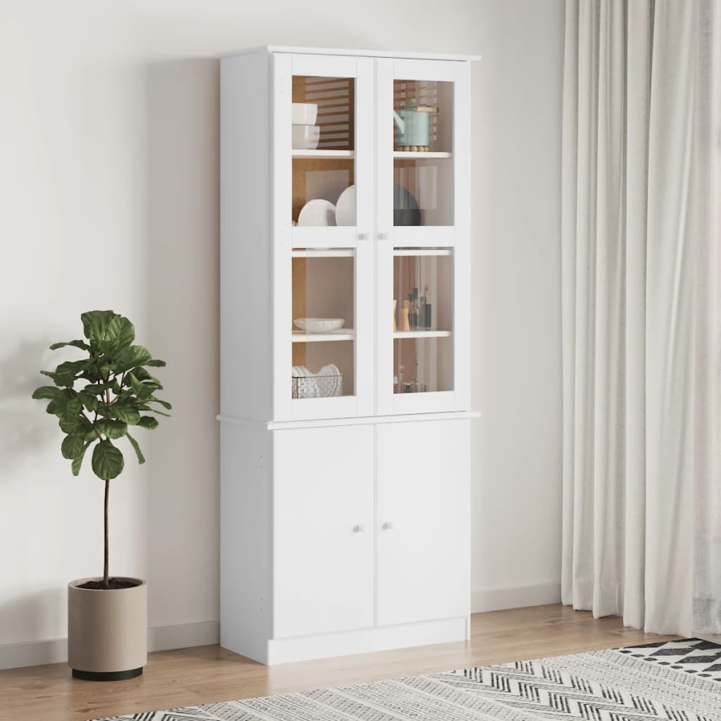 Multidom Sklenená vitrína ALTA biela 77x35x186,5 cm masívna borovica