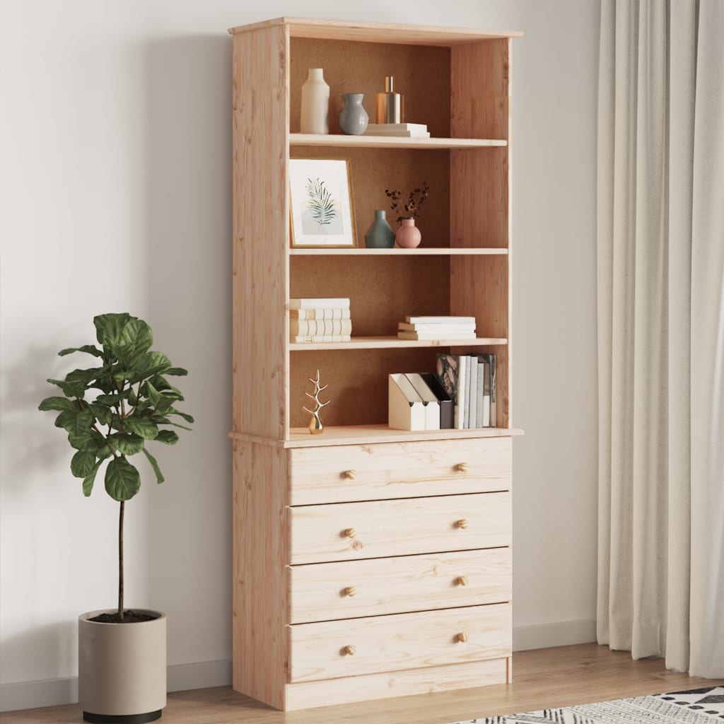 E-shop Multidom Knižnica so zásuvkami ALTA 77x35x186,5 cm borovicový masív