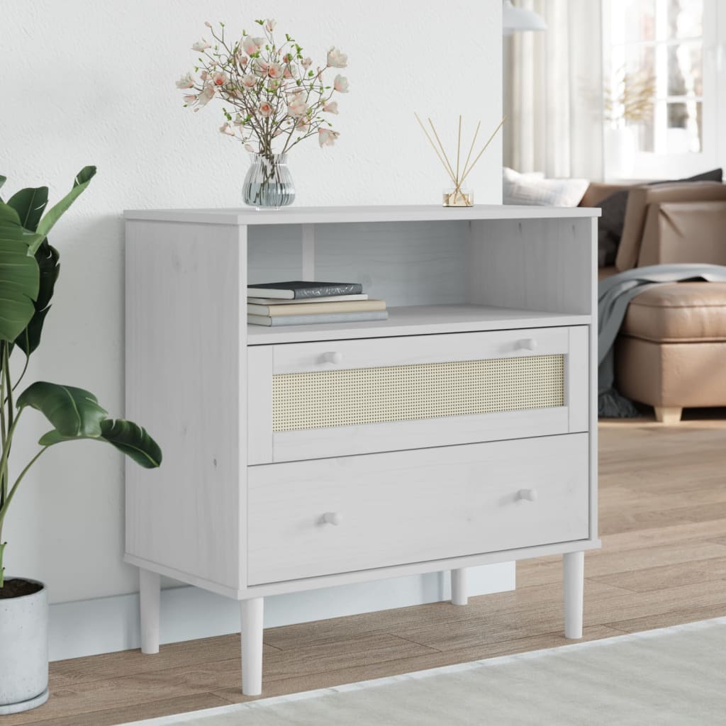 E-shop Multidom Komoda SENJA, ratanový vzhľad, biela 80x40x80 cm, borovica