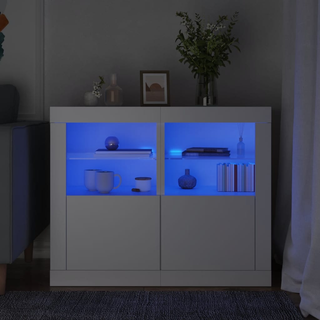 E-shop Multidom Bočné stolíky s LED svetlami 2 ks biele kompozitné drevo