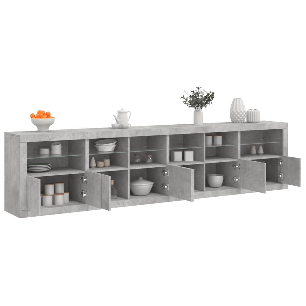 E-shop Multidom Komoda s LED svetlami betónovo sivá 283x37x67 cm