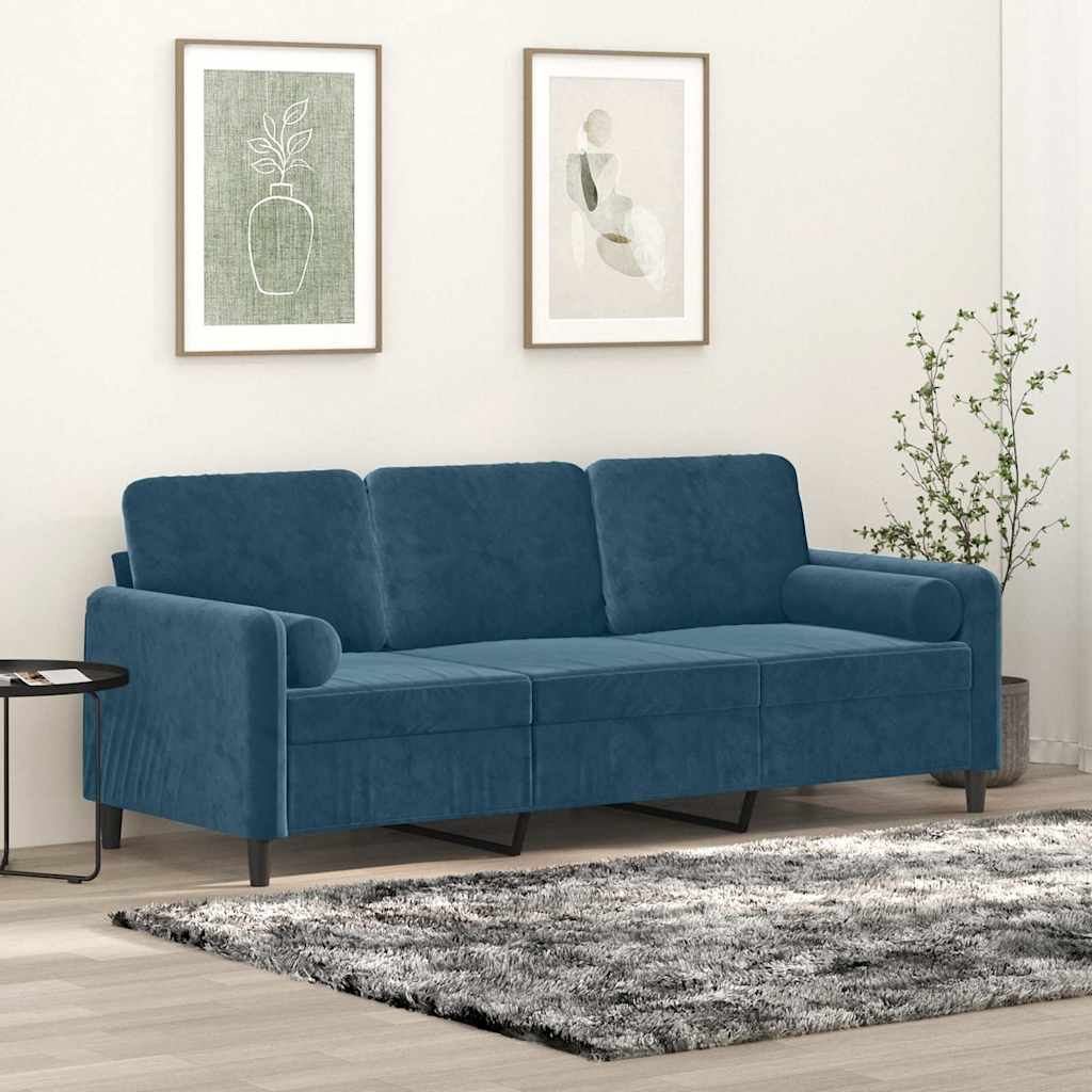 E-shop Multidom 3-miestna pohovka s vankúšmi modrá 180 cm zamat
