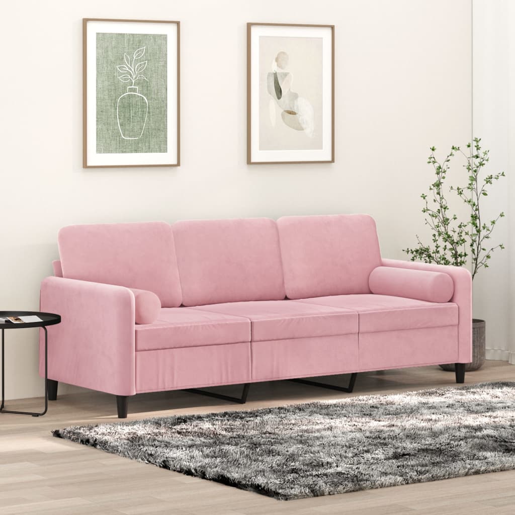 E-shop Multidom 3-miestna pohovka s vankúšmi ružová 180 cm zamat