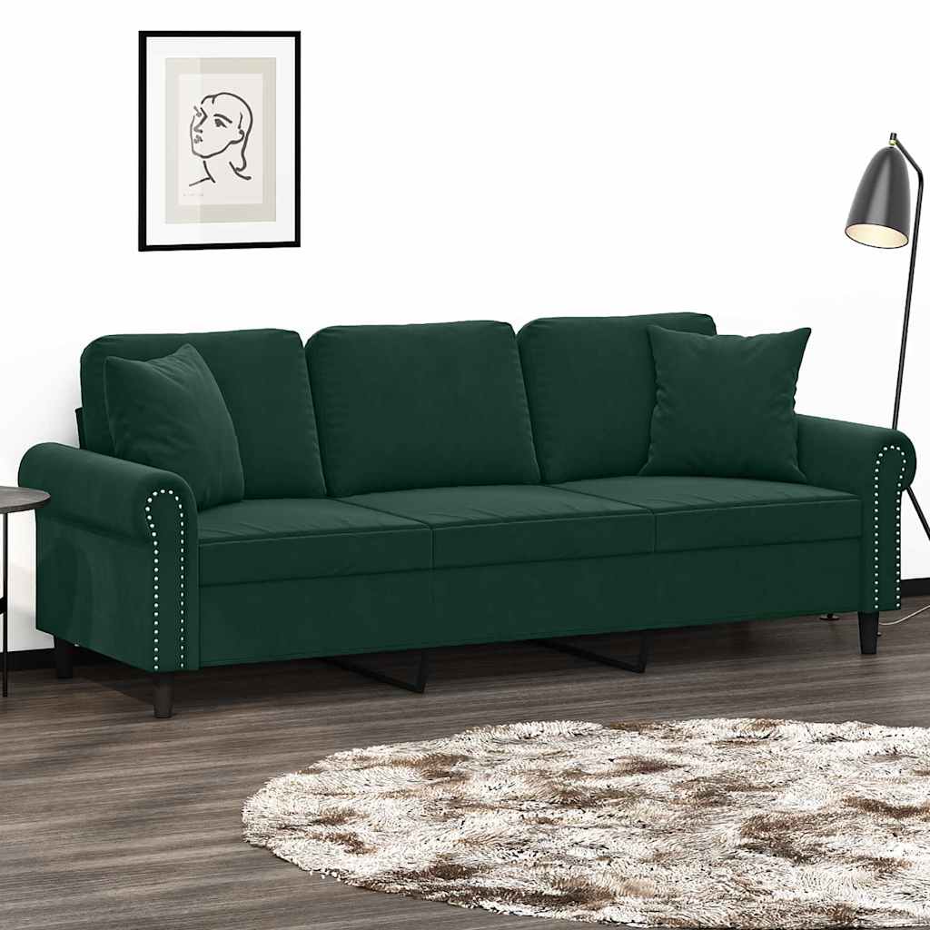 E-shop Multidom 3-miestna pohovka s vankúšmi tmavozelená 180 cm zamat