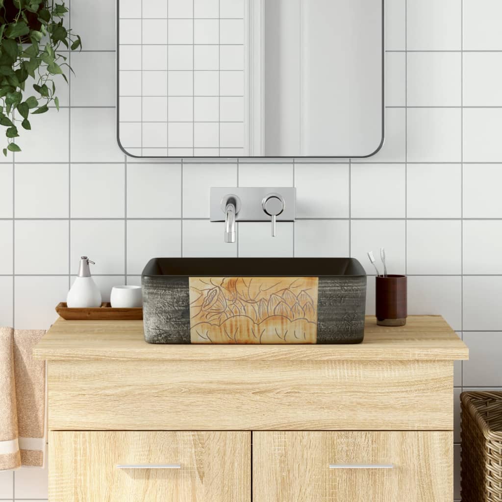 E-shop Multidom Umývadlo na dosku čierno-hnedé obdĺžnik 46x35,5x13 cm keramické