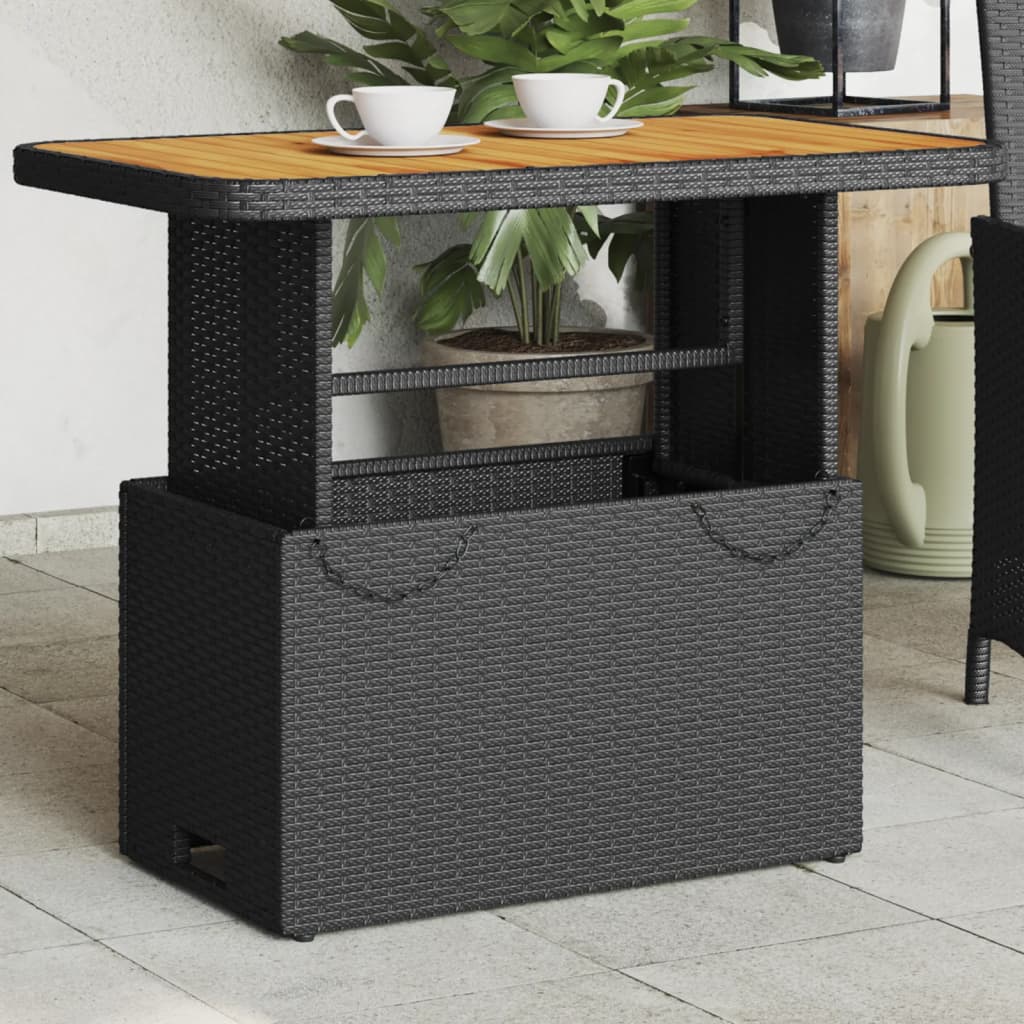 E-shop Multidom Záhradný stôl čierny 90x55x71 cm polyratan a akáciové drevo