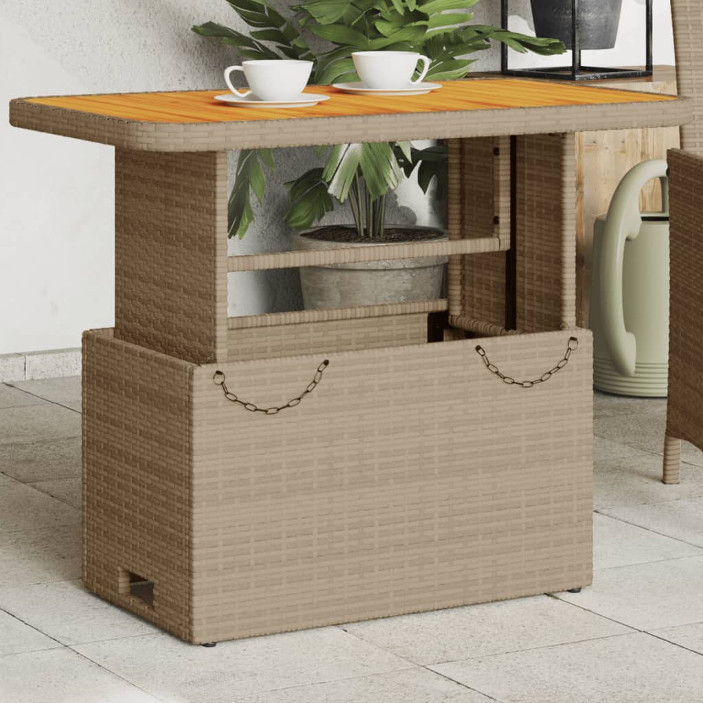 E-shop Multidom Záhradný stôl béžový 90x55x71 cm polyratan a akáciové drevo