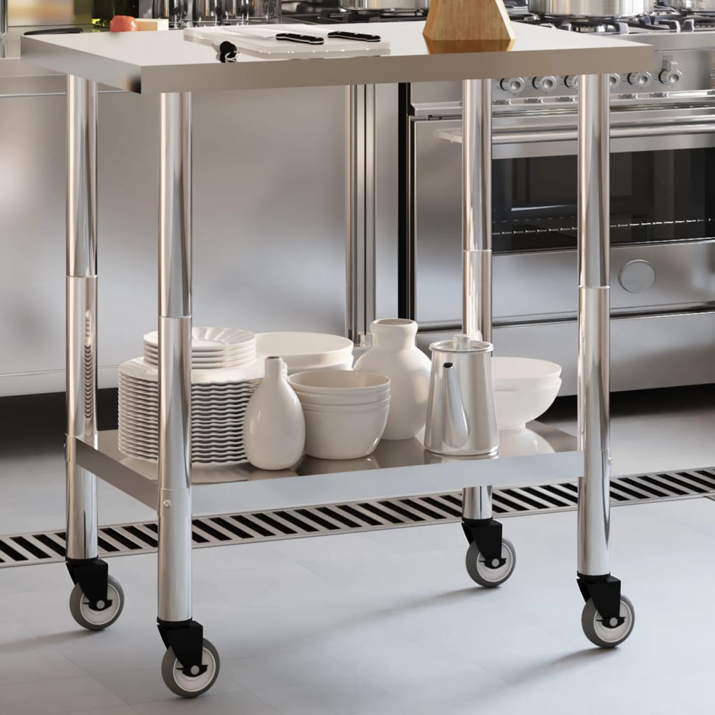 E-shop Multidom Kuchynský pracovný stôl s kolieskami 82,5x55x85 cm nerezový