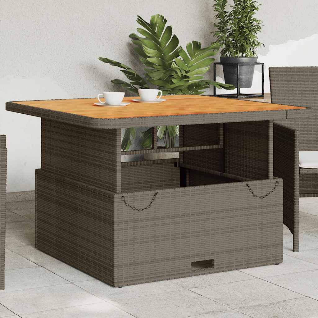 E-shop Multidom Záhradný stôl sivý 110x110x71 cm polyratan a akáciový masív