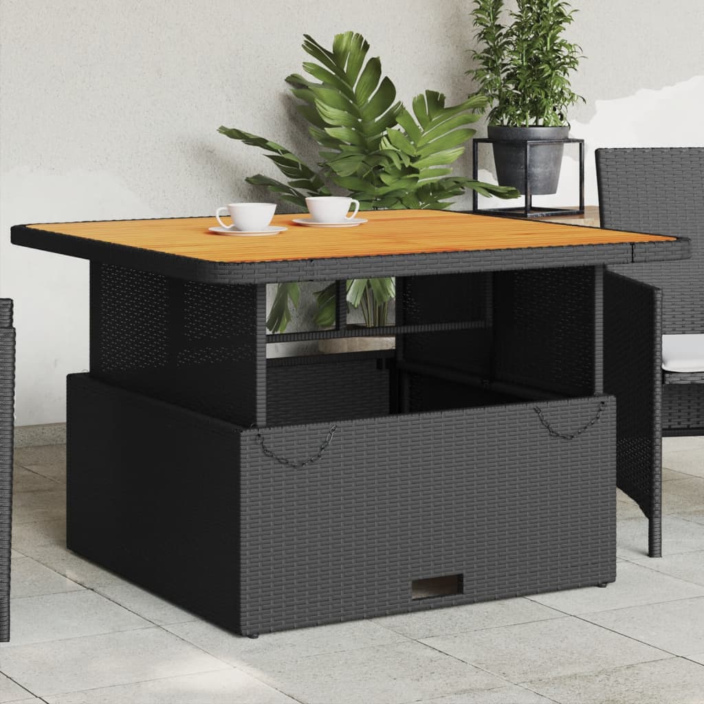 E-shop Multidom Záhradný stôl čierny 110x110x71 cm polyratan a akáciové drevo