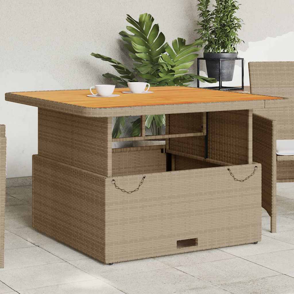 E-shop Multidom Záhradný stôl béžový 110x110x71 cm polyratan a akáciové drevo