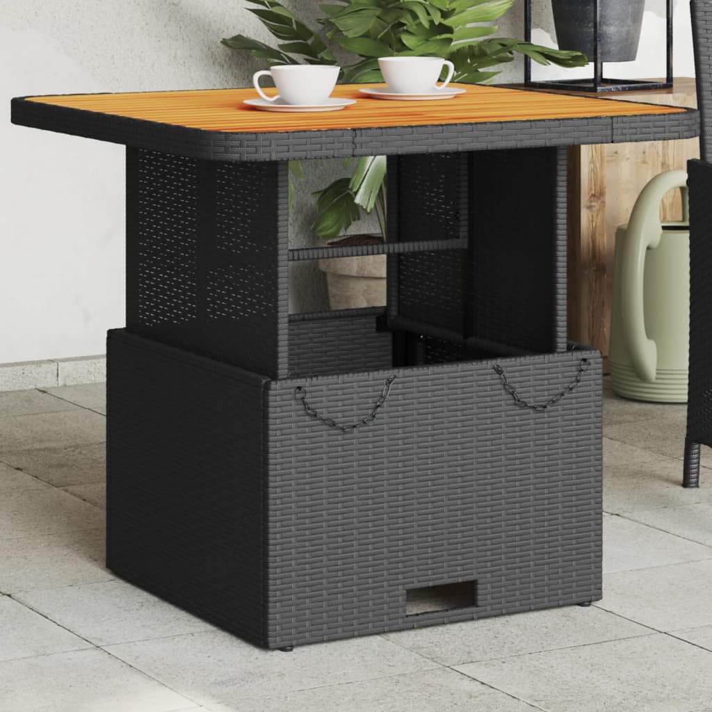 E-shop Multidom Záhradný stôl čierny 80x80x71 cm polyratan a akáciové drevo