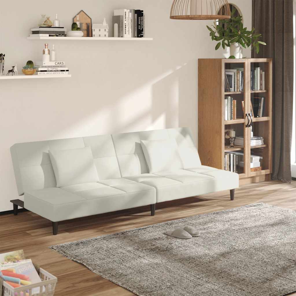 E-shop Multidom 2-miestna rozkladacia pohovka s 2 vankúšmi, krémová, zamat