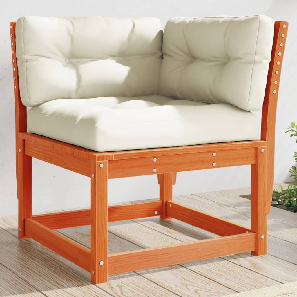 E-shop Multidom Rohová záhradná pohovka+podložky, hnedá 73x73x78 cm, borovica