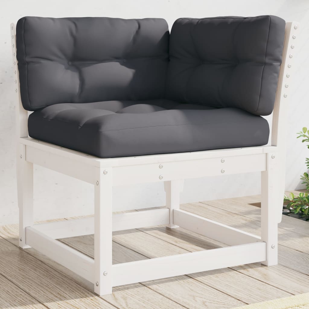 E-shop Multidom Rohová záhradná pohovka+podložky, biela 73x73x78 cm, borovica