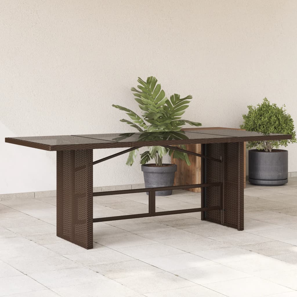 E-shop Multidom Záhradný stôl so sklenenou doskou hnedý 190x80x74 cm polyratan