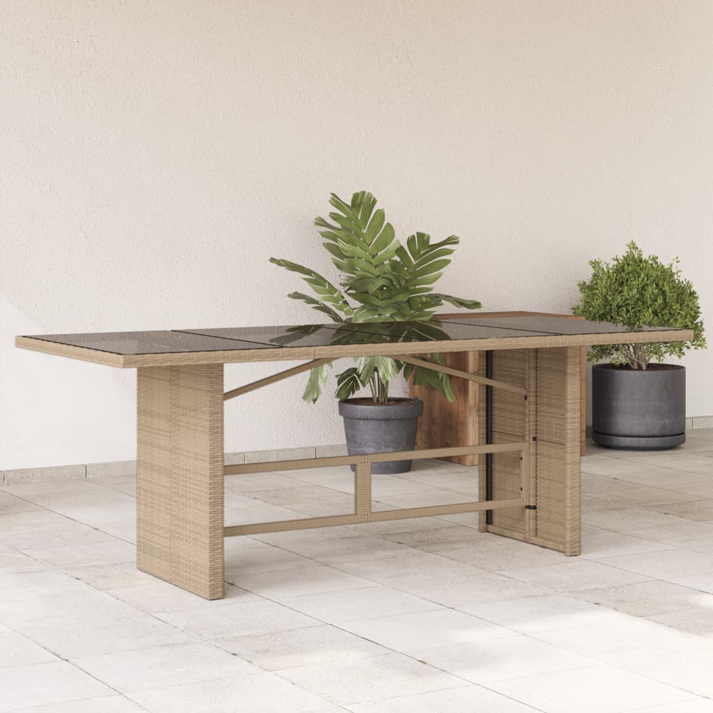 E-shop Multidom Záhradný stôl so sklenenou doskou béžový 190x80x74 cm polyratan