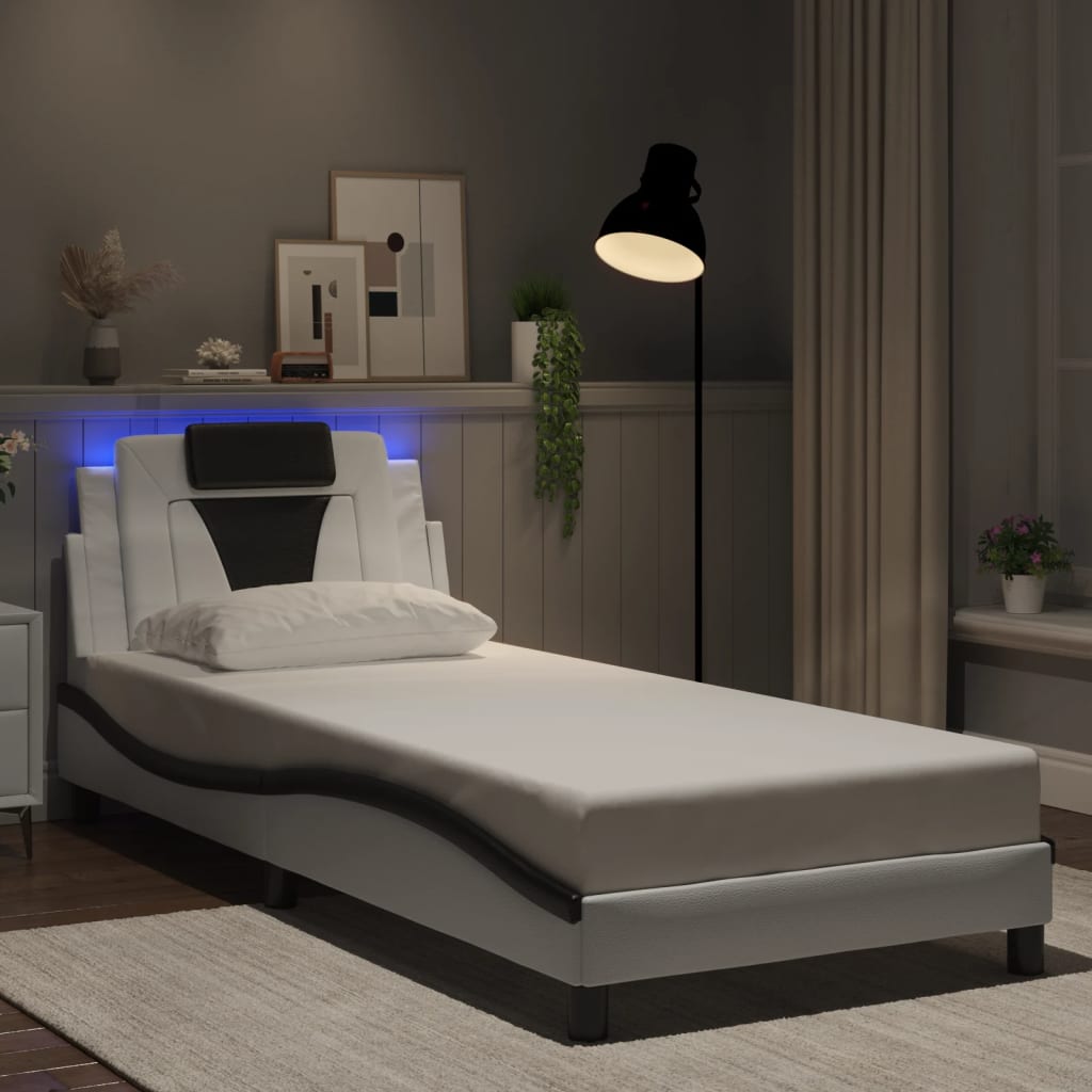 E-shop Multidom Rám postele, Viana, s LED bez matraca, bielo čierny 90x190 cm