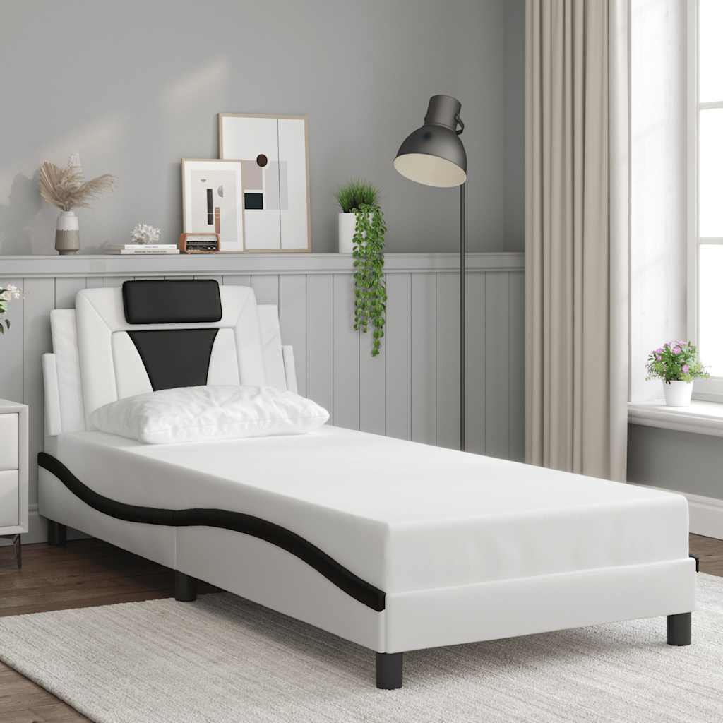 E-shop Multidom Rám postele, Viana, bez matraca, bielo čierny 90x200 cm, umelá koža