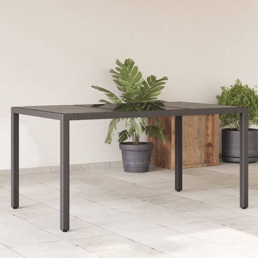 E-shop Multidom Záhradný stôl so sklenenou doskou čierny 150x90x75 cm polyratan