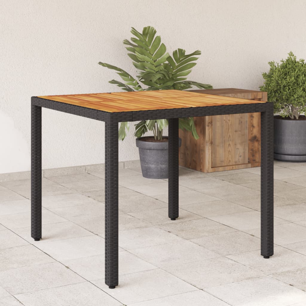 E-shop Multidom Záhradný stôl s akáciovou doskou, čierny 90x90x75 cm, polyratan