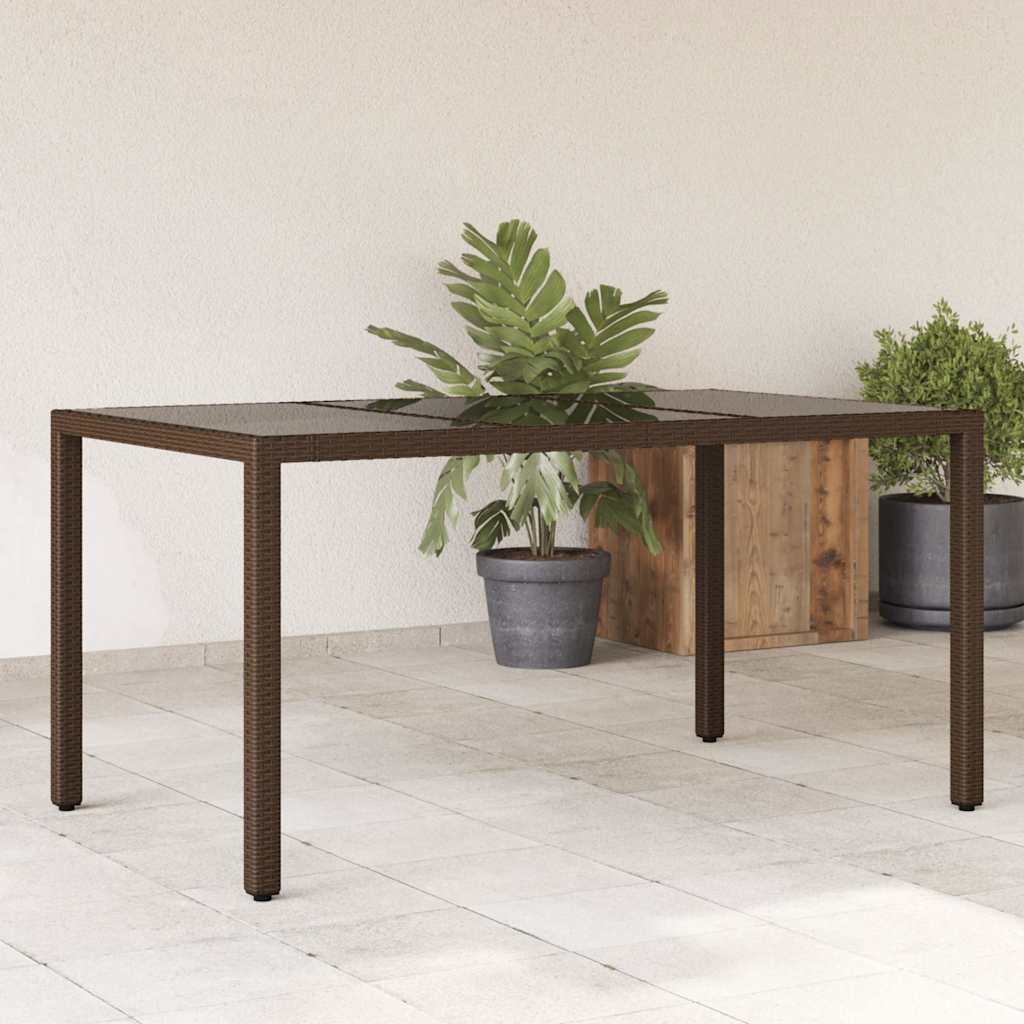 E-shop Multidom Záhradný stôl so sklenenou doskou hnedý 150x90x75 cm polyratan