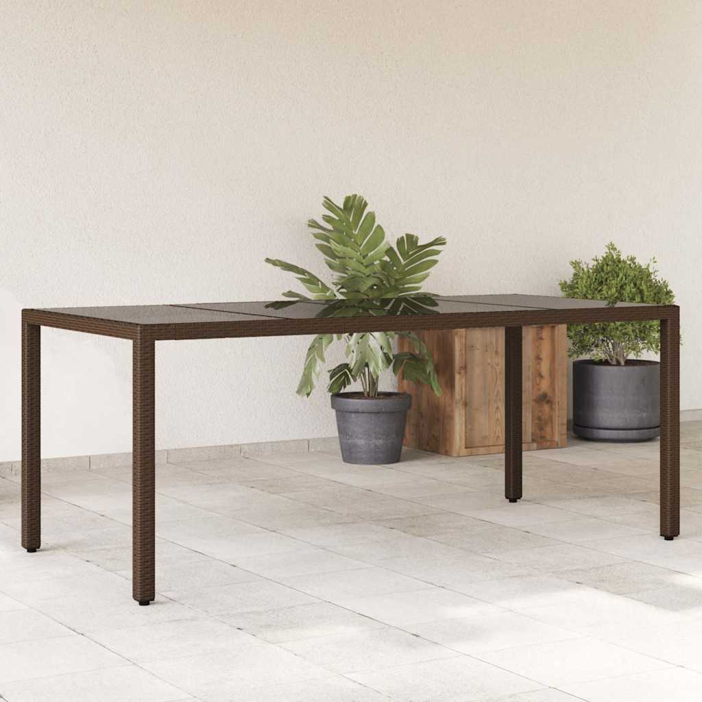 E-shop Multidom Záhradný stôl so sklenenou doskou hnedý 190x90x75 cm polyratan