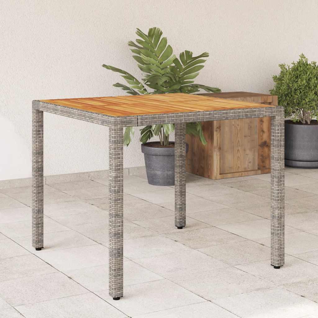 E-shop Multidom Záhradný stôl s akáciovou doskou, sivý 90x90x75 cm, polyratan