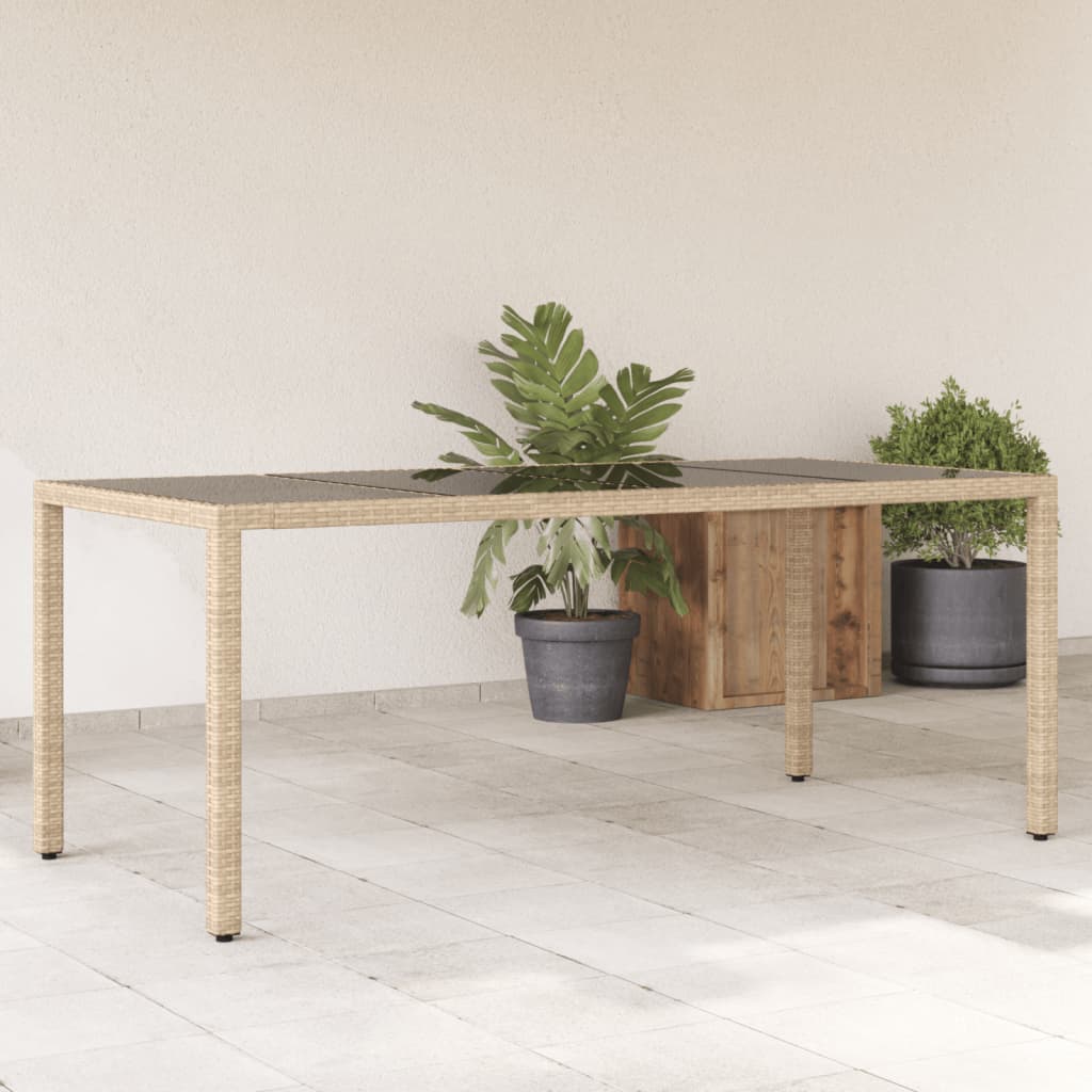 E-shop Multidom Záhradný stôl so sklenenou doskou béžový 190x90x75 cm polyratan