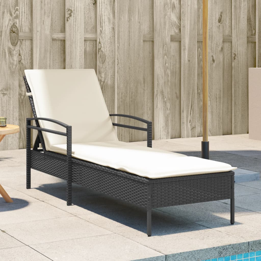 E-shop Multidom Záhradné ležadlo s vankúšom čierne 63x200x81 cm polyratan