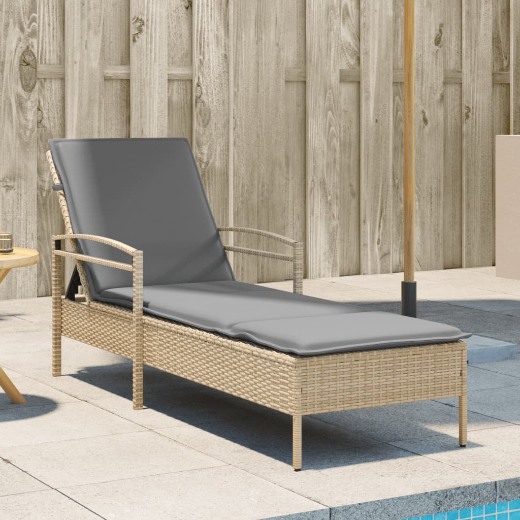 E-shop Multidom Záhradné ležadlo s vankúšom béžové 63x200x81 cm polyratan