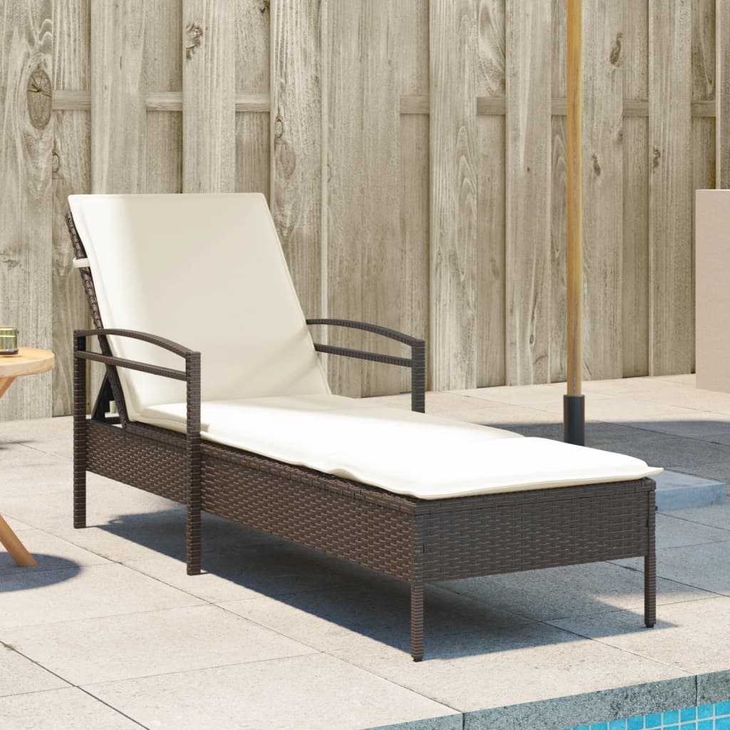 E-shop Multidom Záhradné ležadlo s vankúšom hnedé 63x200x81 cm polyratan